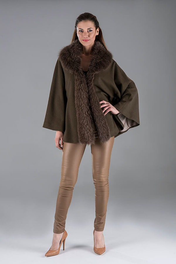 Brown Cashmere Cape with Fox